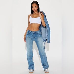 Fashion Nova Catch Feelings Utility Stretch Straight Leg Jeans - Medium Wash